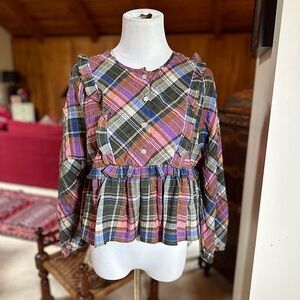 NWT - VERONICA BEARD Bohemian Pink Blue Green Katalina Plaid Madras Top - 2